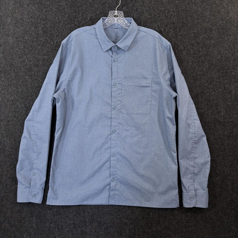 Lululemon Commission Shirt Men's Large Blue Woven Button Up Chest Pocket